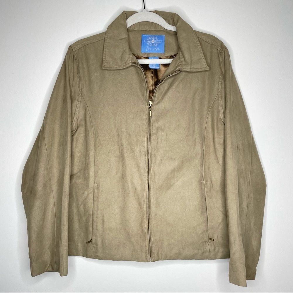 Charles River Apparel Suede‎ Polyester Tan Zip Up Jacket